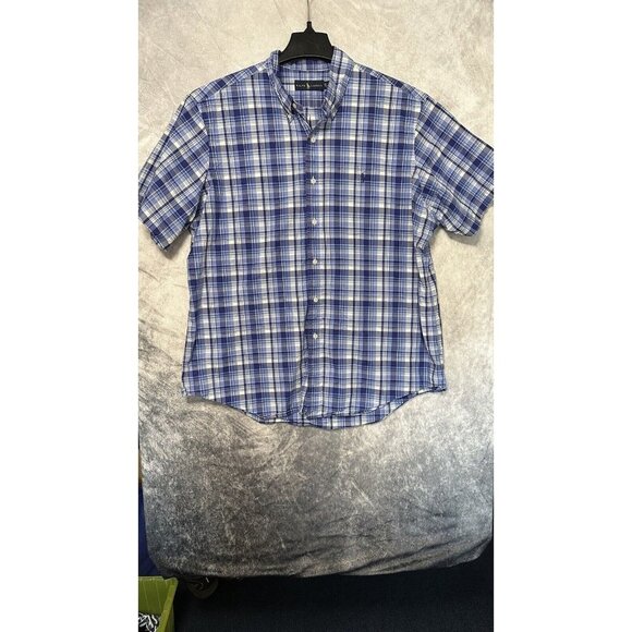 Ralph Lauren Blue Plaid XL Short Sleeve Button Up Short Summer Casual Men’s - Picture 1 of 7